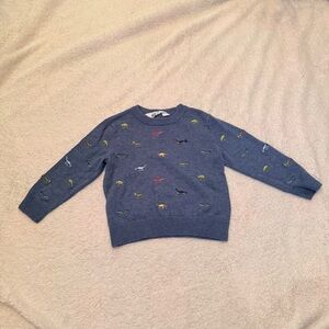 H&M Blue Knit Sweater with Embroidered Dinosaur
